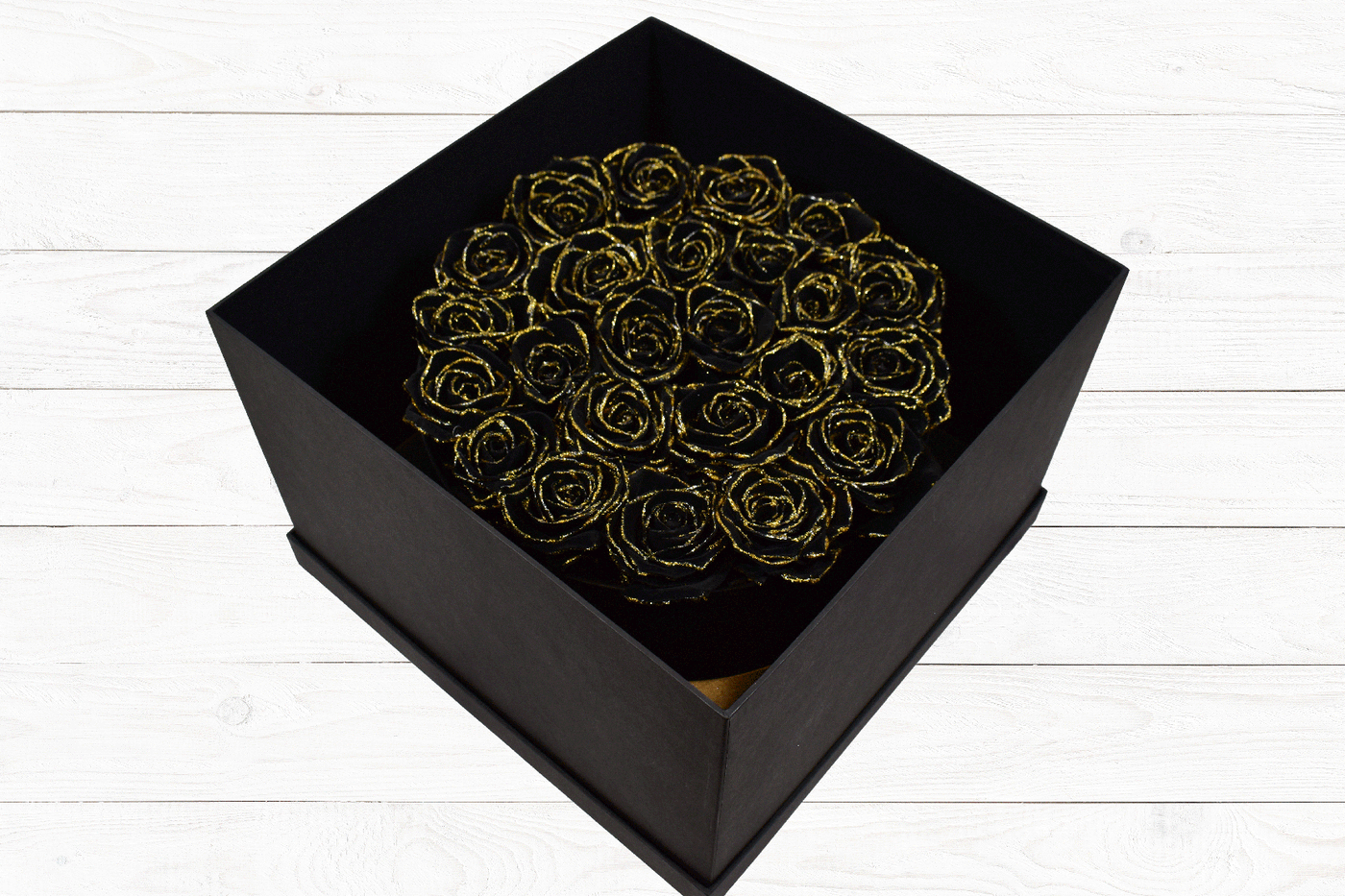 24 LUXURY PRESERVED ROSES BLACK GOLD