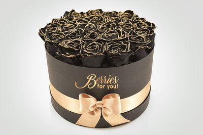 24 LUXURY PRESERVED ROSES BLACK GOLD