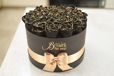 24 LUXURY PRESERVED ROSES BLACK GOLD