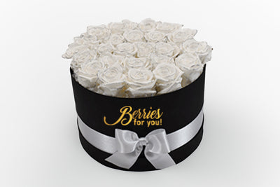 24 LUXURY PRESERVED ROSES WHITE SILVER